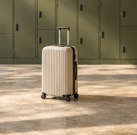 Concept of luggage storage in an olive green locker